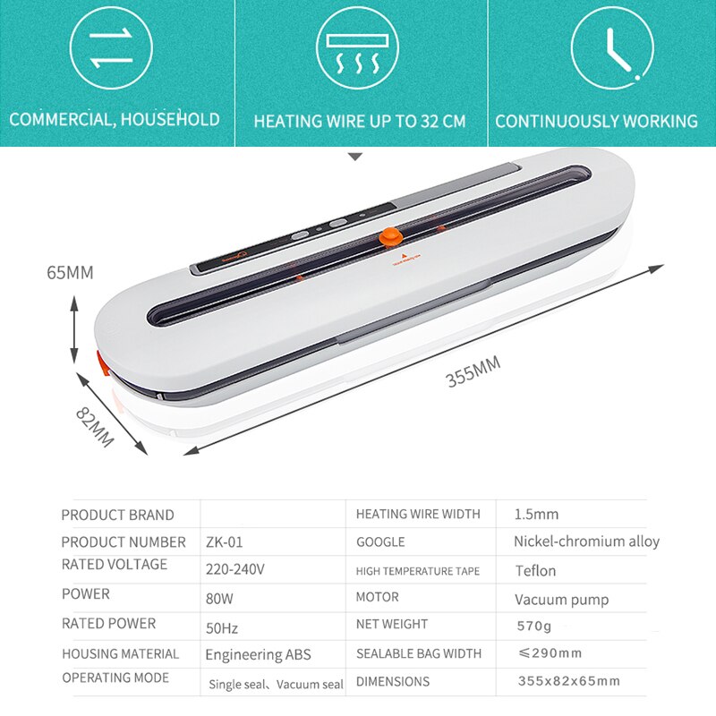 Best Electric Vacuum Sealer Machine With 10pcs 220V/110V Food Saver Bags Household Automatic Food Vacuum Packaging Machine
