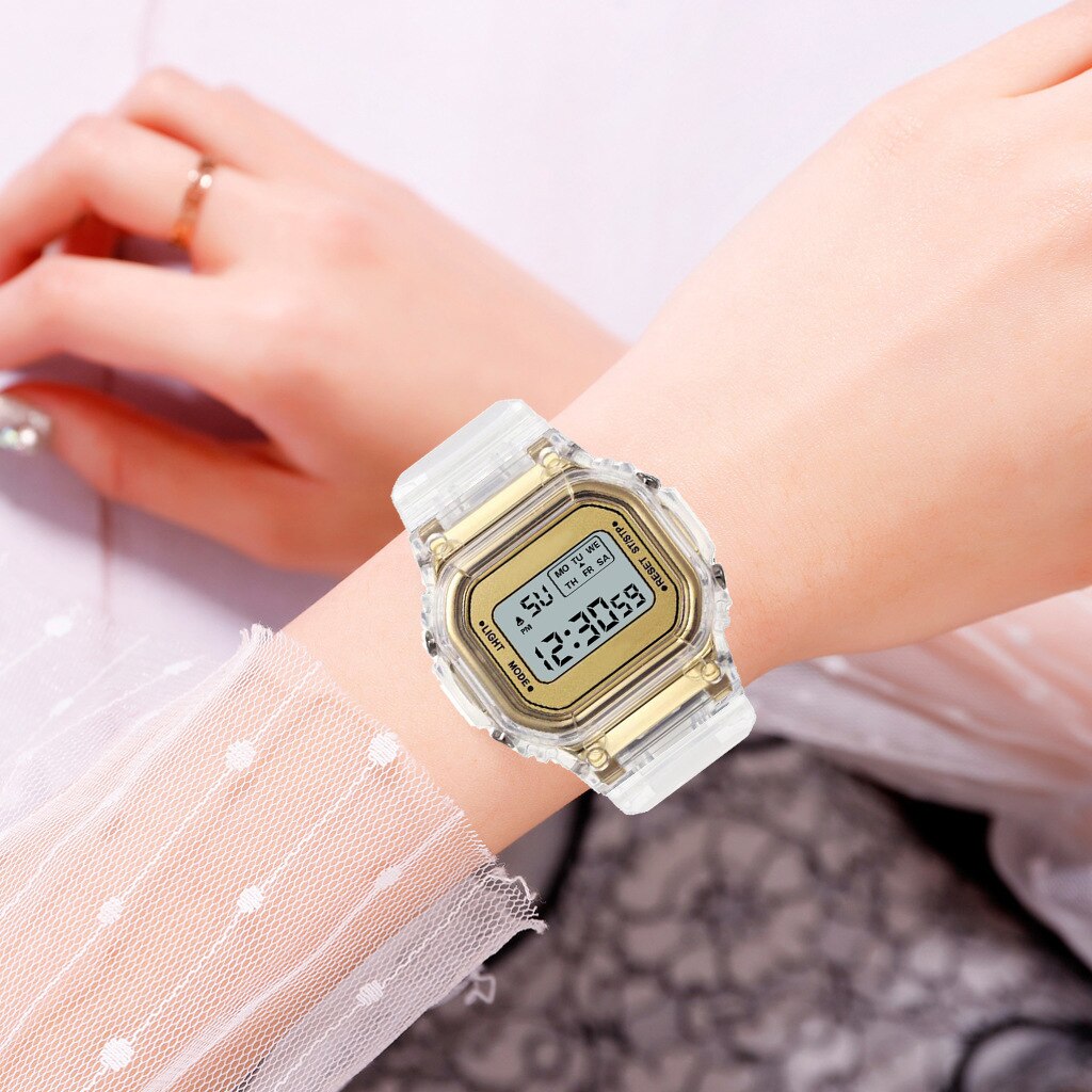 LED Digital Watch Crystal Square Women Watches PCV / F91W Steel Strap Sports Watches Electronic Wrist Band Clock Students
