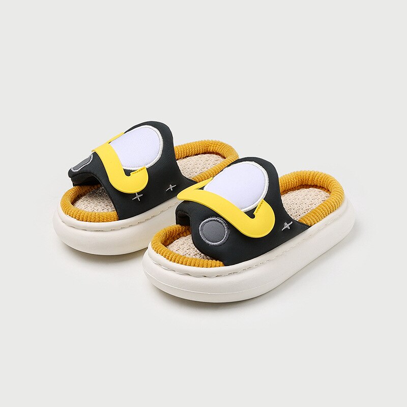Pantoufles planète en lin à semelle intérieure pour garçons, pantoufles d'été à la pour enfants avec fond souple de dessin animé, 3 couleurs: Gris foncé / 34-35 Insole  21cm