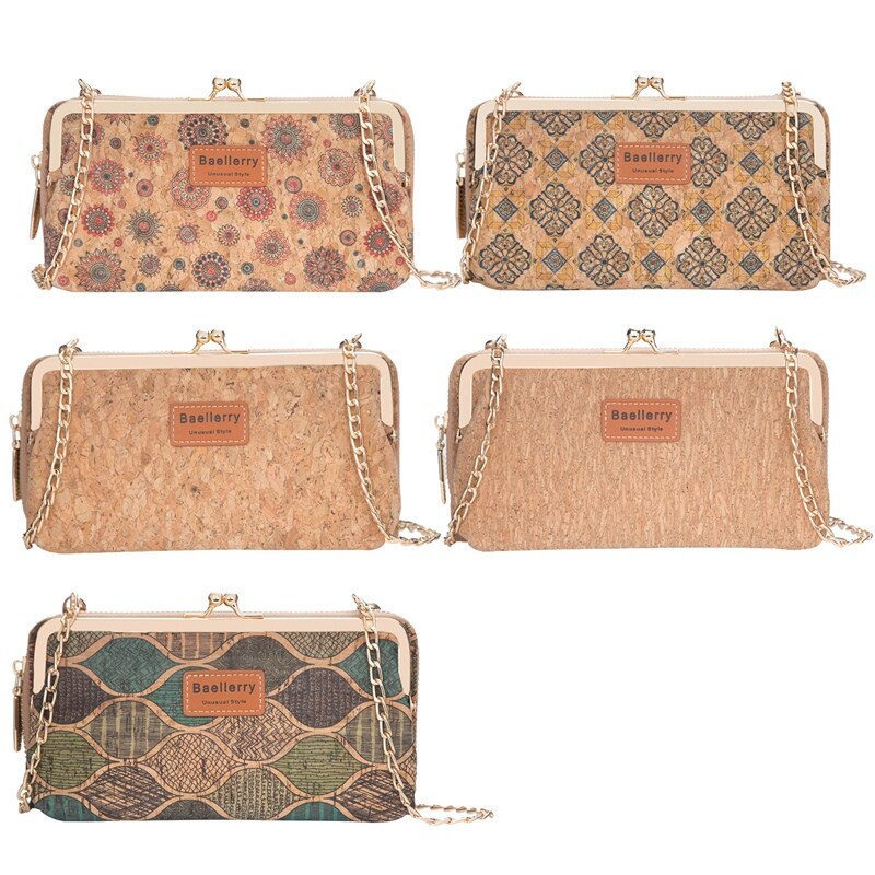 Baellerry Cork Style Ladies Multifunctional Long Mobile Phone Bag Messenger Bag Printed Wallet