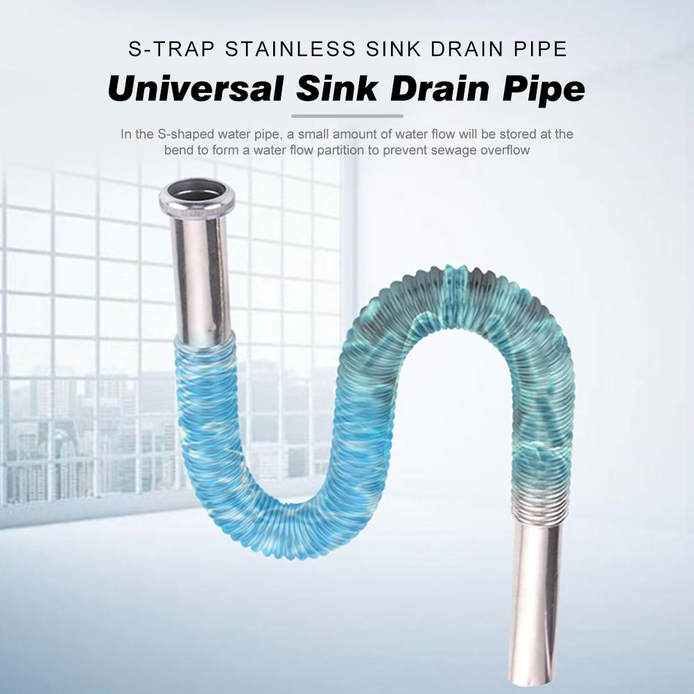 80cm Stainless Steel Siphon Flexible Hose Sink Drain Sinks Bathroom Kitchen Basin Water Tube Pipe