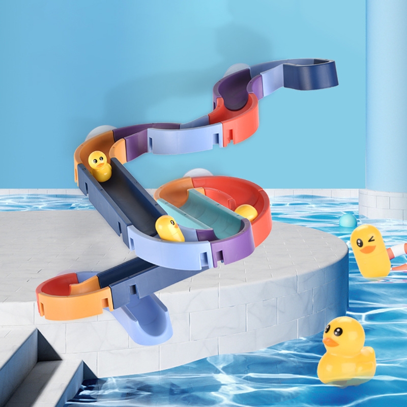 Bathtub Toy Water Slide DIY Track Block Interactive Water Playing Set with Strong Suction Cup Fixed Infant Baby Favors H055