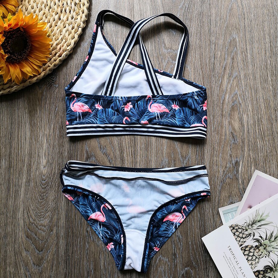 3-12 år flicka baddräkt barn flamingotryck flicka bikini set tvärbak två delar barns badkläder småbarn flickor baddräkt
