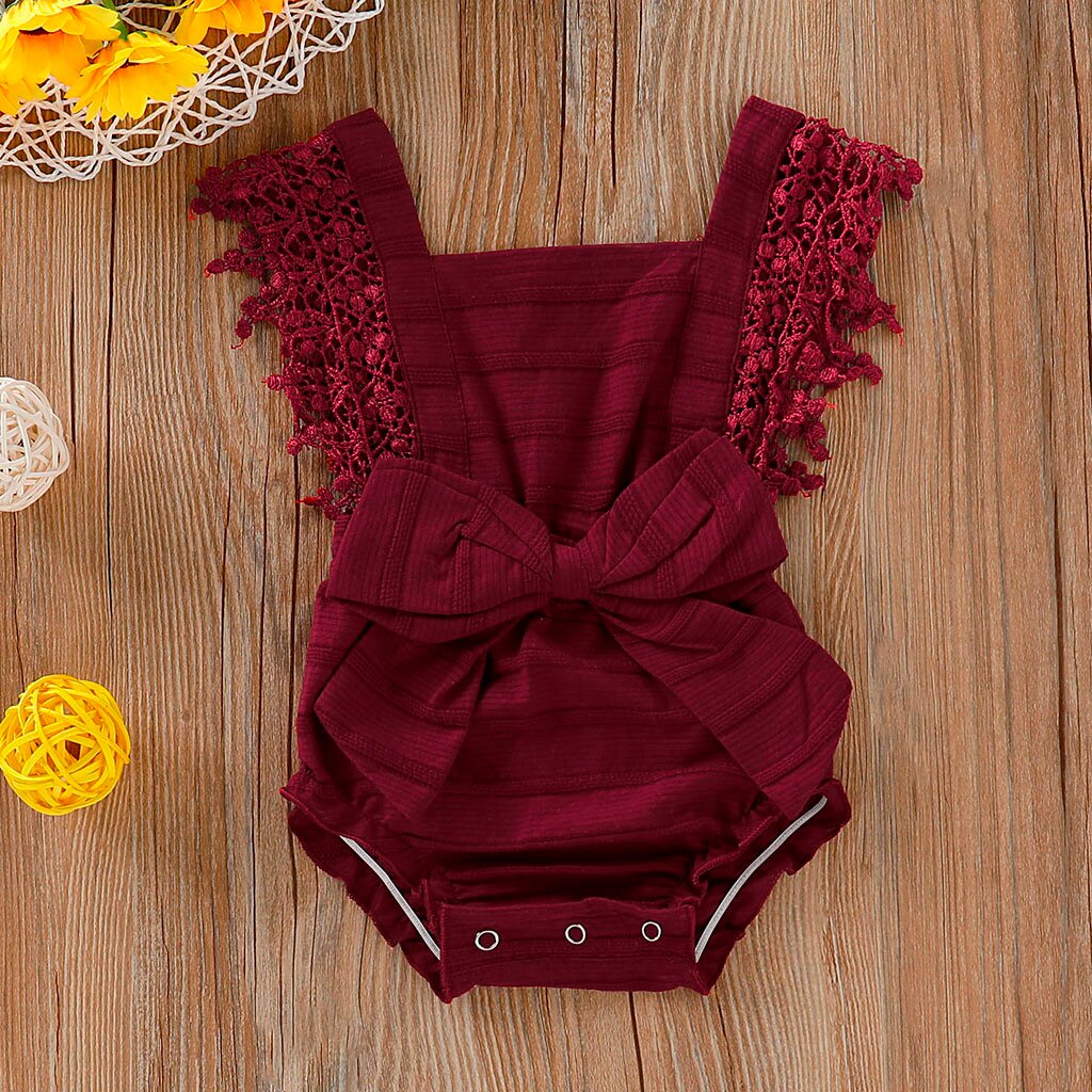 Vêtements en dentelle pour bébés filles et garçons, barboteuse avec nœud solide, tenues pour nourrissons,
