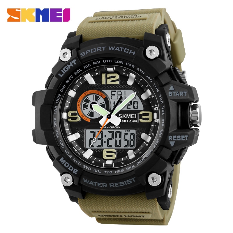 Skmei Sport Horloges Mannen Mode Multifunctionele Chronograaf Digitale Quartz Dual Display Horloges Relogio Masculino 1283