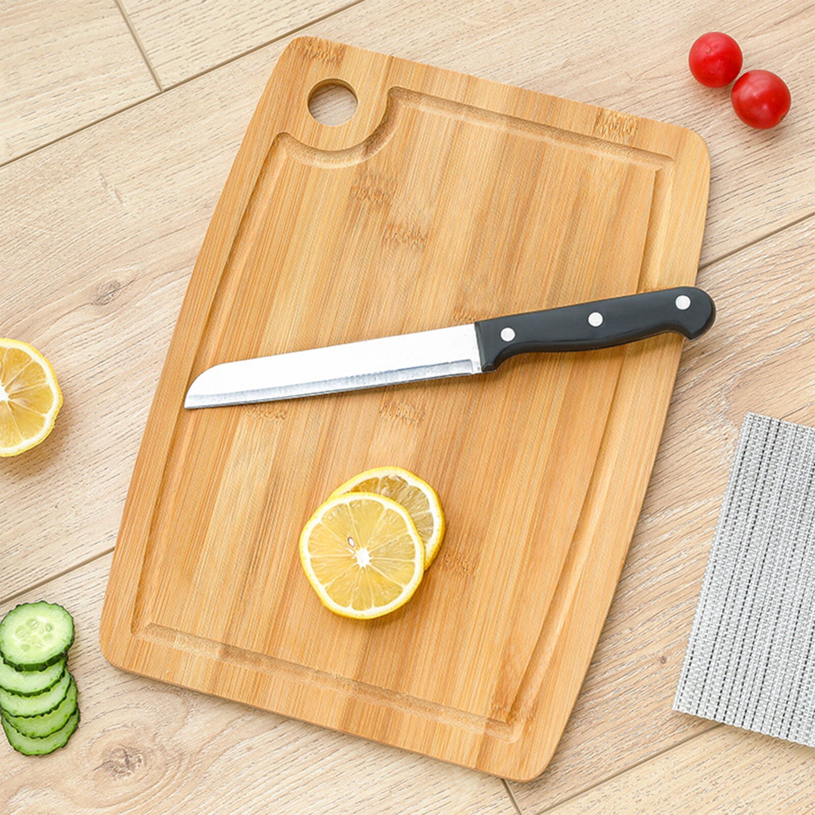 Chopping Block, Healthy and Bamboo Cutting Board with Hanging Hole for Meat Cheese Fruit Vegetables
