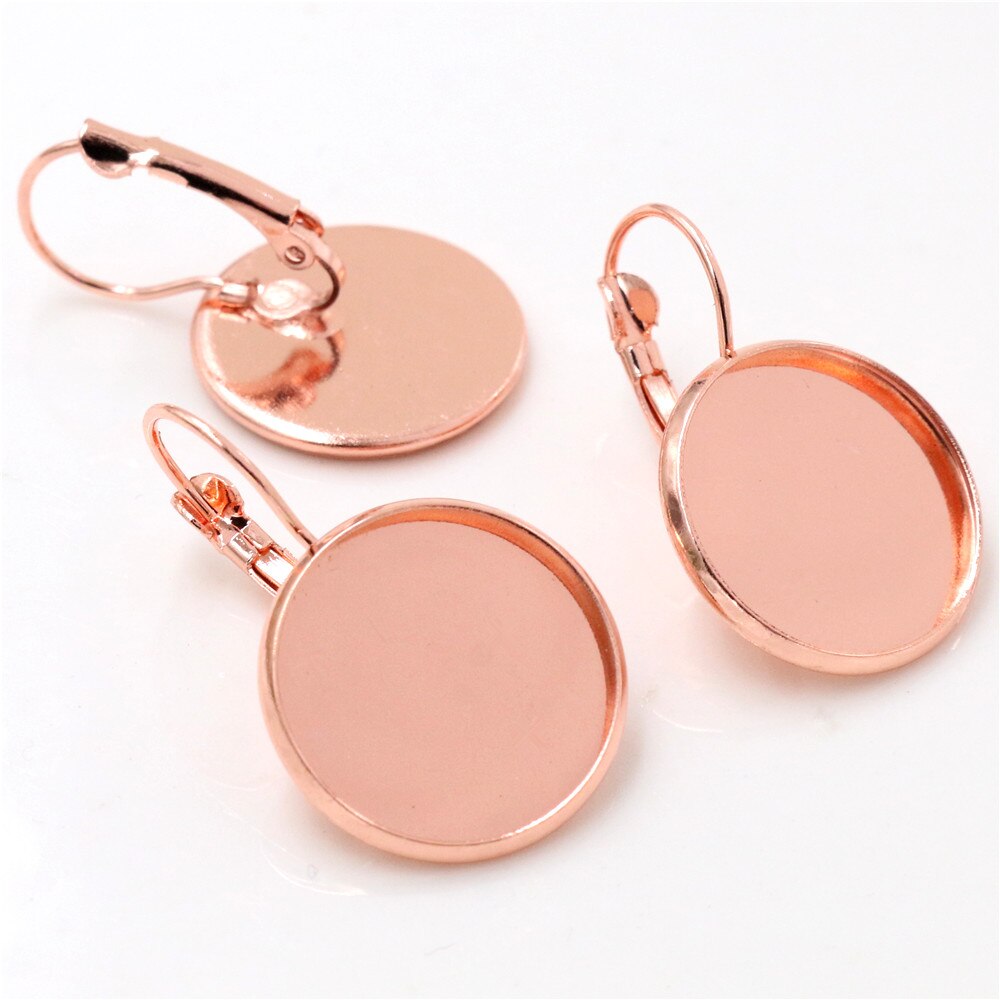 18mm 10 st 9 färger pläterade franska örhängen baksida blank/bas, passar 18mm glas cabochons, knappar; örhängen ramar: Rosa guld
