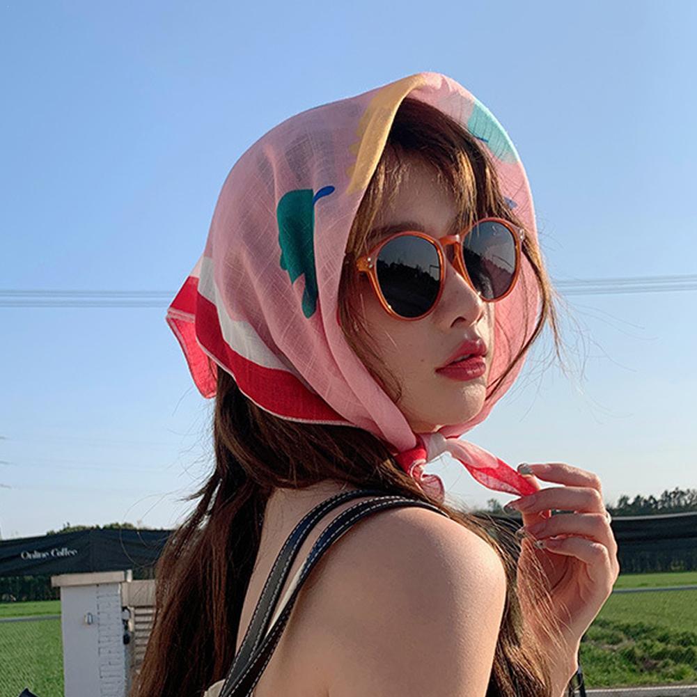 Bufanda pequeña de seda para mujer, pañuelos con flores para el cuello, banda para el pelo, diadema de lino y algodón, pañuelo para el cuello, chal Hijab de 58x58cm suave, novedad de 2024