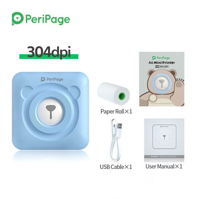 304dpi PeriPage A6 Etikett Drucker hoch Definition Druck Thermische Mini Drucker 2 &quot;Foto Rechnung Drucker für Android und iPhone: A6 304 Blau