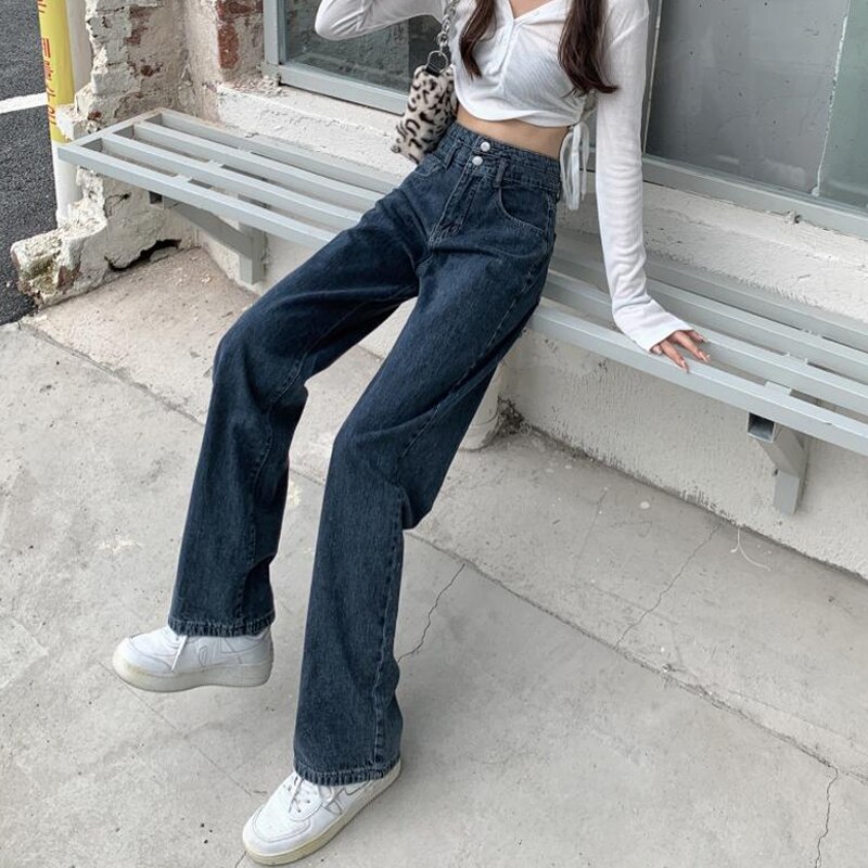 Jean Vintage bleu Patchwork pour Femme, pantalon à jambes larges, Streetwear, ample, printemps, 2022