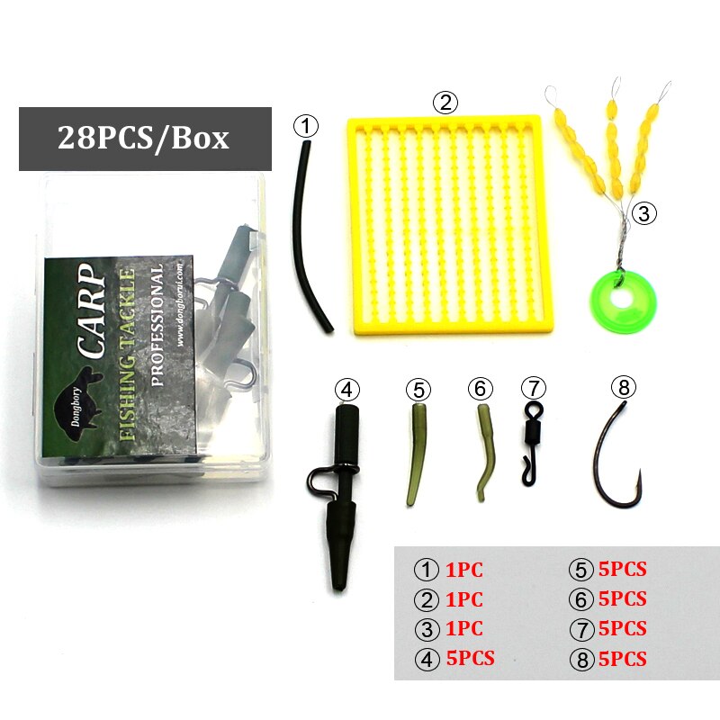 28 pçs conjunto de acessórios de pesca da carpa gancho de carbono pesca rolando giratória carpa isca parar grânulo para equipamento da carpa tubulação equipamento pesca enfrentar kit