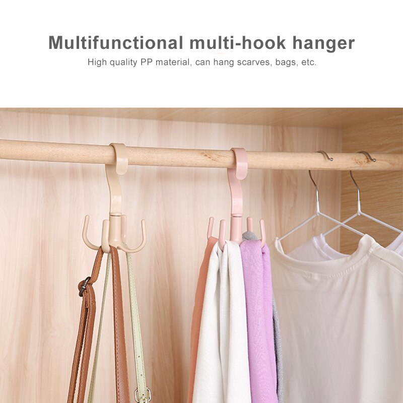 1PC Rotating Four-claw Hook Multifunctional Wardrobe Bag Storage Hook Nail-free Plastic Tie Hanger Organizer Save Space