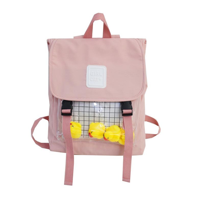 Casual Clear Waterdichte Womens Rugzak Harajuku Nylon Rugzak Leuke Kleine Eend Student Schooltassen Meisjes Bookbags Dagrugzak: Roze