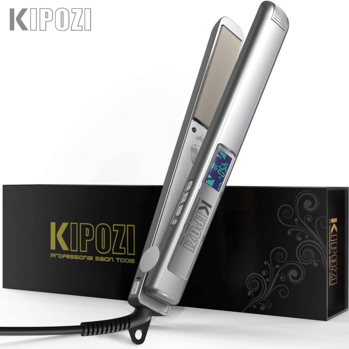 KIPOZI-plancha para el pelo, rizador de pelo 2 en 1 de titanio, con calefacción instantánea, pantalla LCD Digital