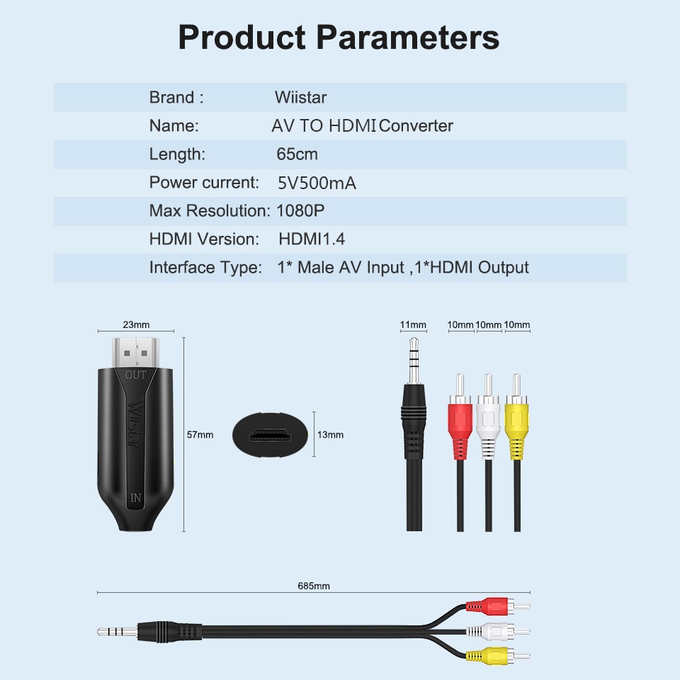 RCA AV/CVSB L/R Video to HDMI-compatible AV Scaler Adapter HD Video Converter Box 1080P Support NTSC PAL