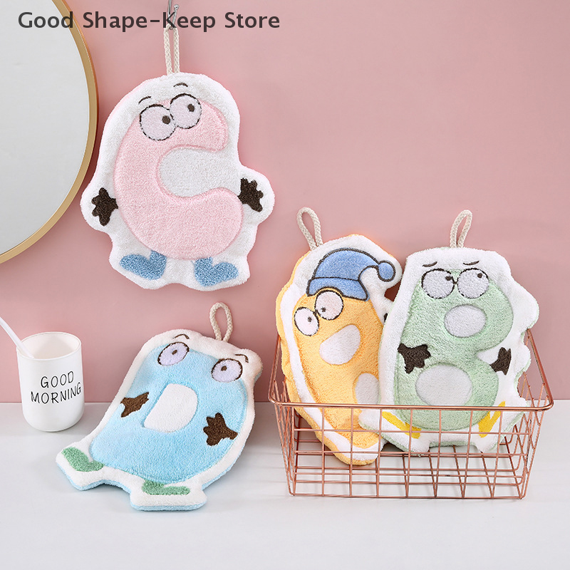 Asciugamano da cucina assorbente ad asciugatura rapida, per bambini, cartoni animati, anelli appesi, in microfibra, velluto corallo, bagno, camera da letto