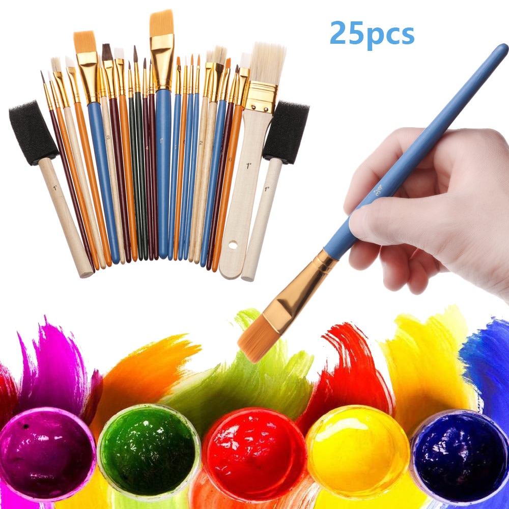 Painting Brushes Set 25Pcs Artico Artist Paint Acrylic Oil Watercolor Pen Artist Tool Kids Drawing Nylon Hair Craft