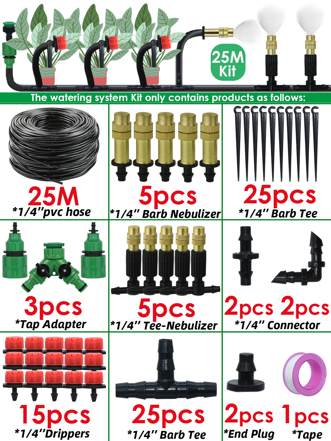 Sprycle 5M-50M Automatic Watering System Kit Garden Micro Drip Irrigation Controller DIY Cooling Mist Spray for Vegetable Flower: PURPLE