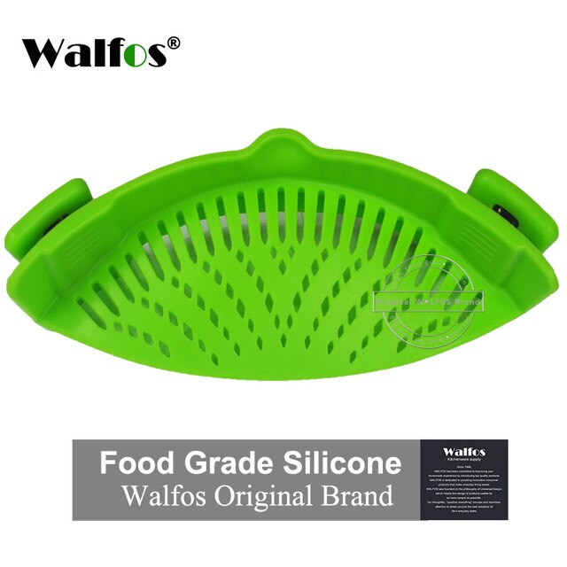 WALFOS de silicona de grado de alimentos olla Pan de embudo colador cocina arroz lavado coladores cocina Gadgets Accesorios para herramientas de cocina: green