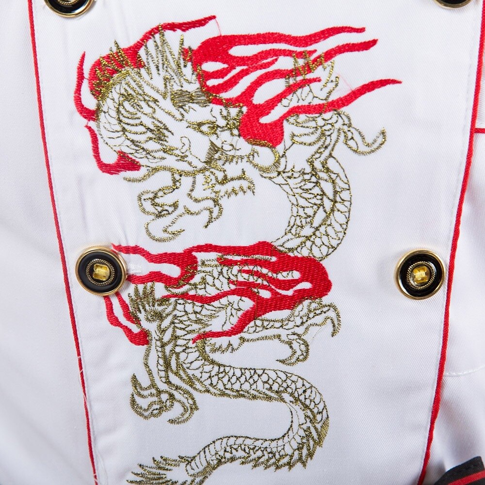 Cooks Kitchen Jacket Adult Chef Uniforms Female Restaurant Chefs Apparel Ladies Chefwear Embroidered Dragon Plus Size B-5916
