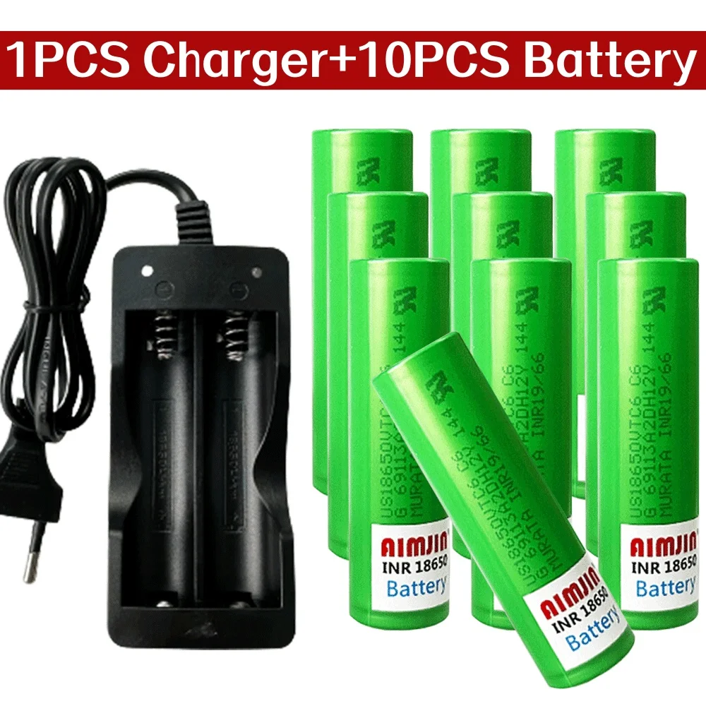 100% novo 18650 VTC6 3.6V 3000mAh bateria recarregável de íon de lítio adequada para controle remoto, lanternas etc + carregador: Rosa
