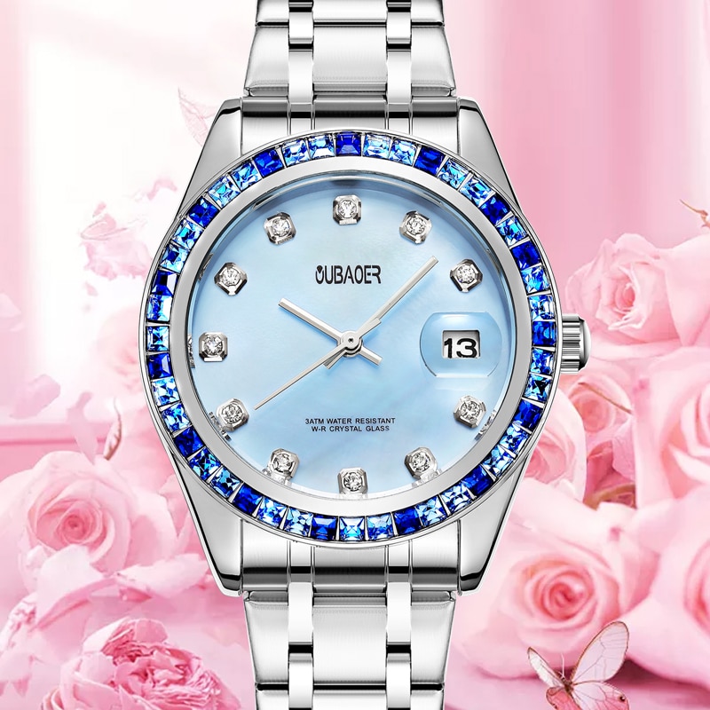 Relogios Femininos Oubaoer Top Luxe Kalender Quartz-Horloge Dames Horloges Vrouwen Rvs Strass Horloges Vrouwen
