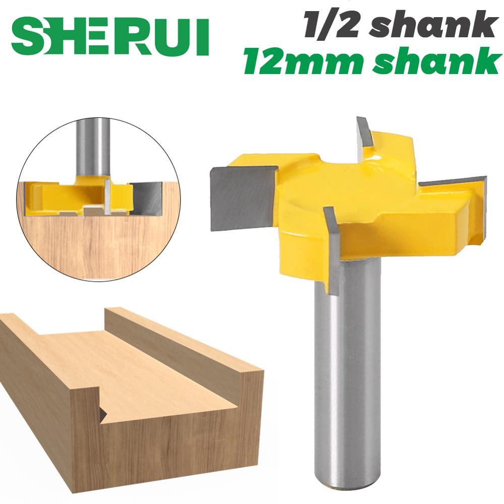 1pc 1/2"12mm Shank 4 Edge T Type Slotting Cutter Woodworking Tool Router Bits For Wood Industrial Grade Milling Cutter Slotting