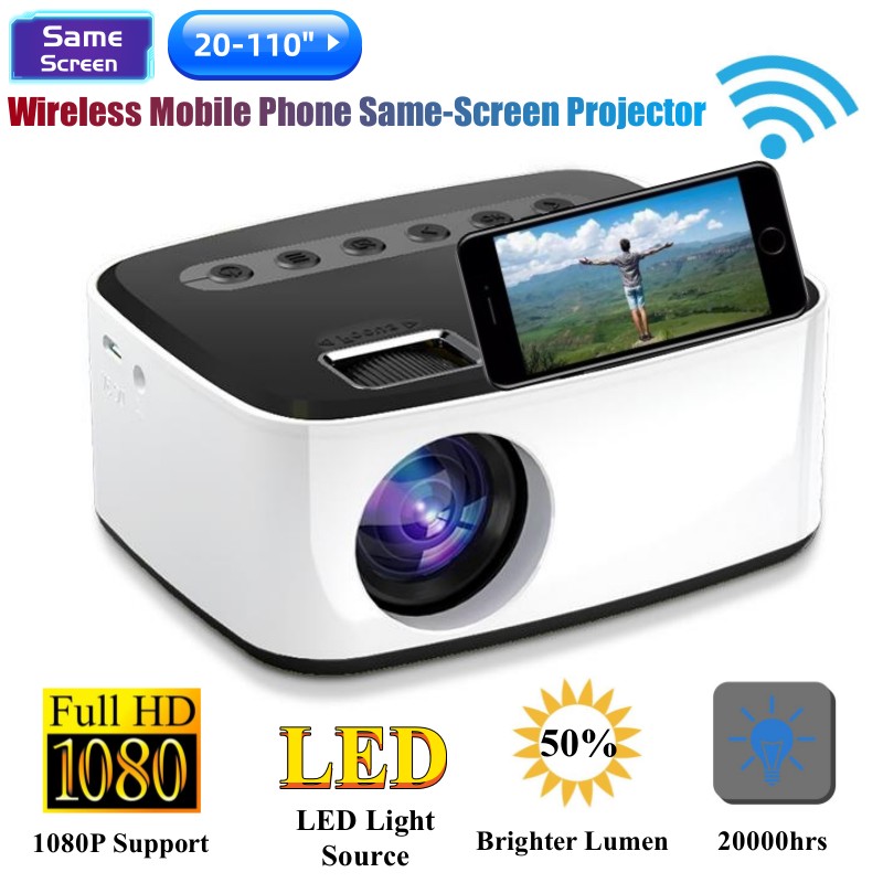 T20 USB LED HD 1080P Integrierte Version mit demselben Bildschirm Drahtloses Mobiltelefon MINI-Projektor Tragbarer Heimkino-Media-Video-Player