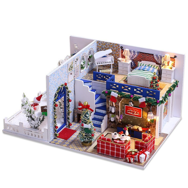 WINCO DIY Doll House Wooden Furniture Miniature Dollhouse Hand Assemble House Toys for Children Birthday Year Chrismas