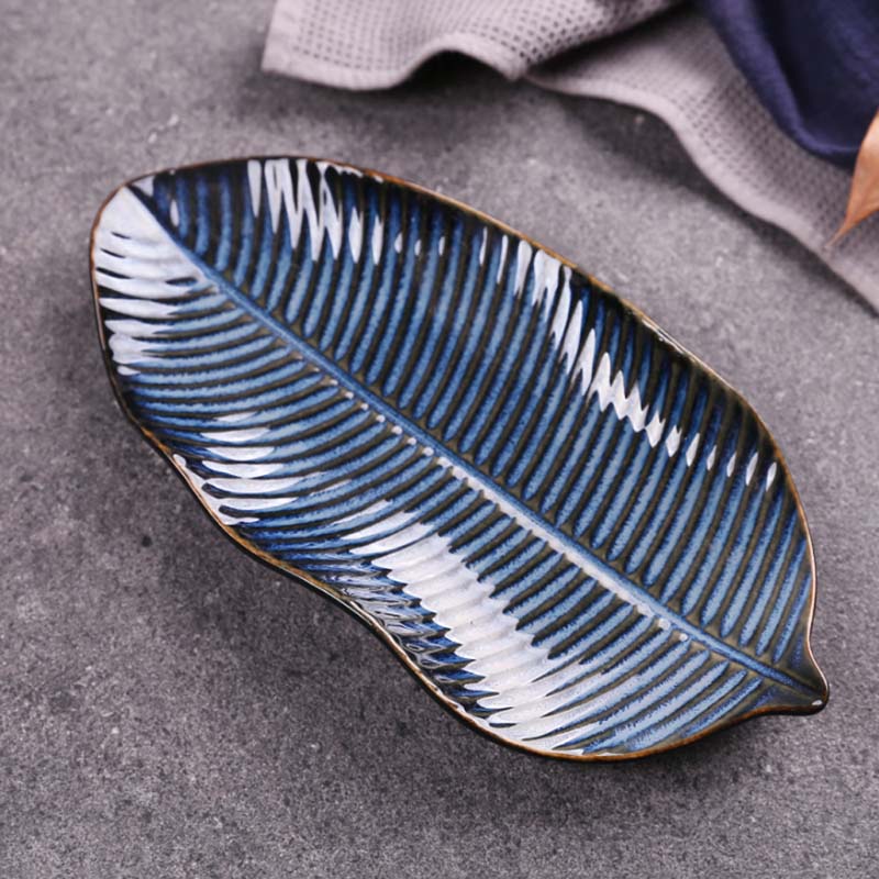 Kiln ceramic plate large steamed fish plate leaf-shaped dish plate irregular plate special-shaped plate restaurant commercial