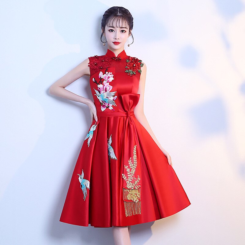 Autumn And Winter Style Dress for Toast Bride Marriage Chinese Style Short Banquet Huimen Dress Red Dress Women's