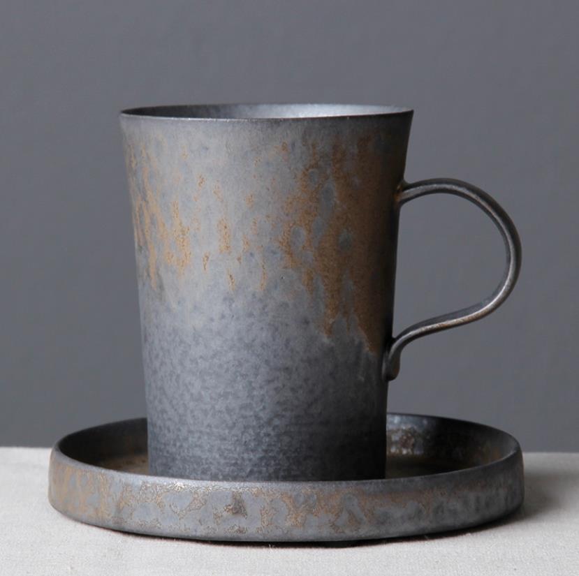 Japansk stil grov keramik retro kontor temuggar vintage handgjorda vattenkopp kaffe mjölk drinkware: Set 5 - svart
