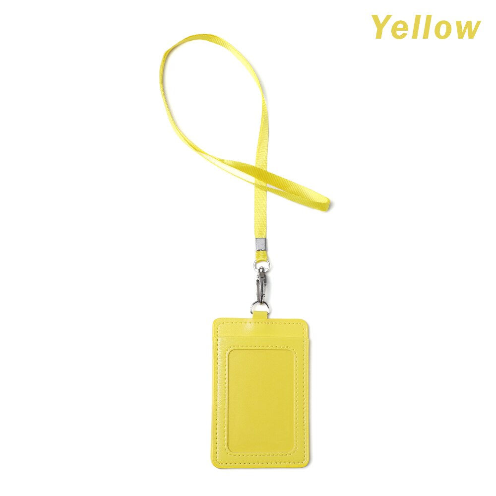 PU Leather Card Holder With Rope Lanyard double card sleeve ID Badge Case Clear Bank Credit Card Badge Holder Office Supplies: A-yellow