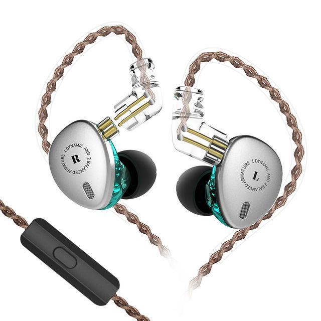 KBEAR KB06 2BA+1DD Hybrid Hifi Music Monitor DJ Studio CNC Metal Running Sport In Ear Stereo Earphone Headset Earbuds: Silver with mic