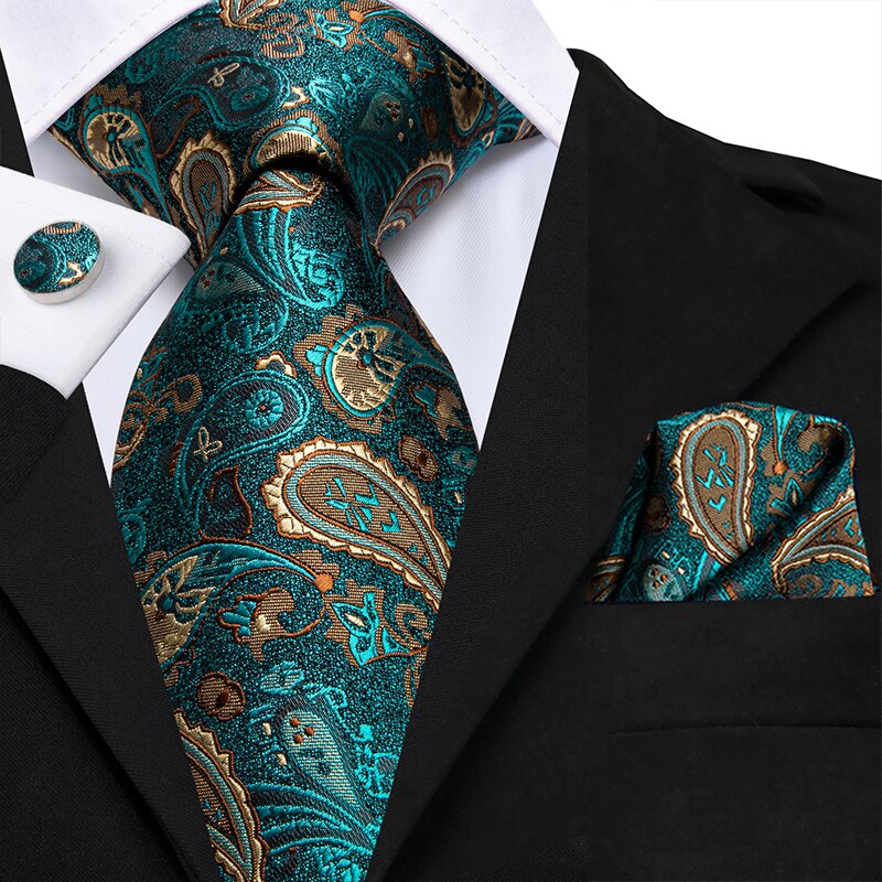 Hi-tie lyxbox klassisk paisley mörkgrön slips mild herrslips handy manschettknappar set slips för män bröllop