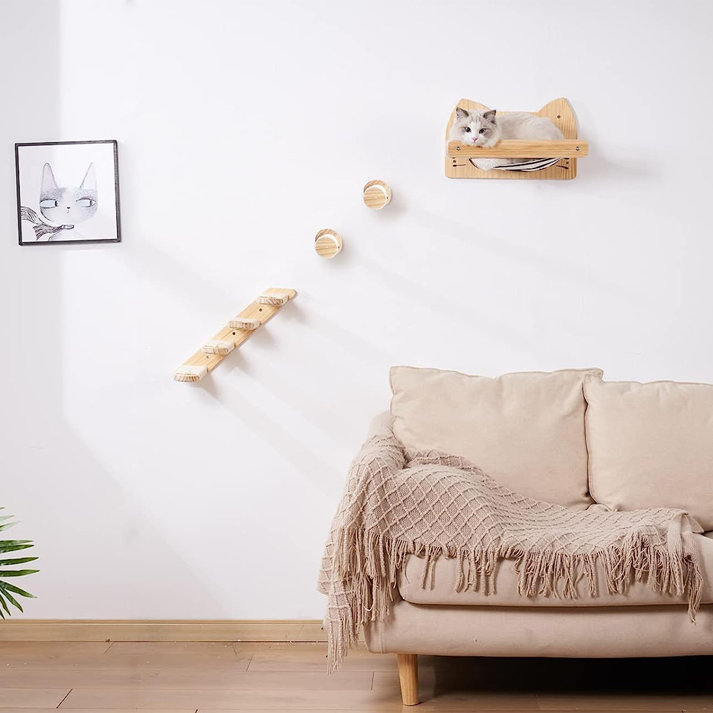 Kattenklimwand Gemonteerde Hangmat Krabpaal Voor Kat Houten Meubelladder Trappen Katten Slapen En Spelen