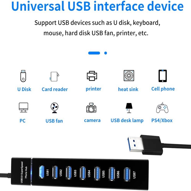 USB Hub 3.0 7-Port USB Data Hub Splitter for PC