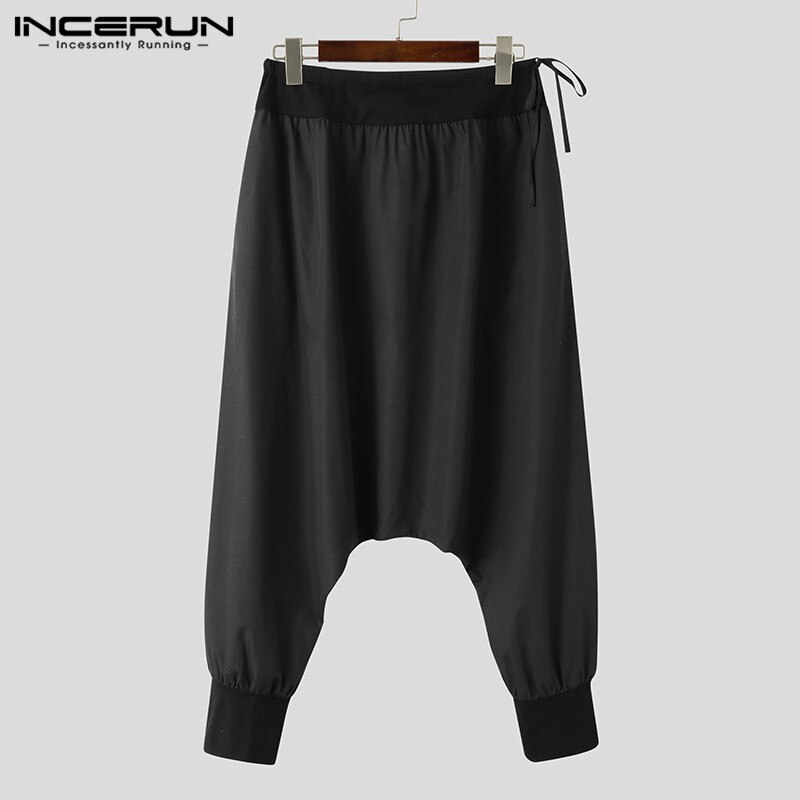 Incerun Solid Harembroek Heren Elastische Losse Broek Leisure Kruis Bodems Streetwear Heren Patchwork Broek S-5XL