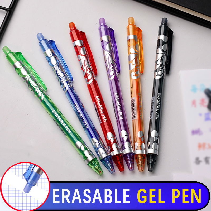 Juego de bolígrafos de Gel borrables de 0,5mm, varilla de repuesto de 6 colores, bolígrafo borrable de tinta mágica, mango lavable, papelería escolar para escritura y oficina, 6 uds.