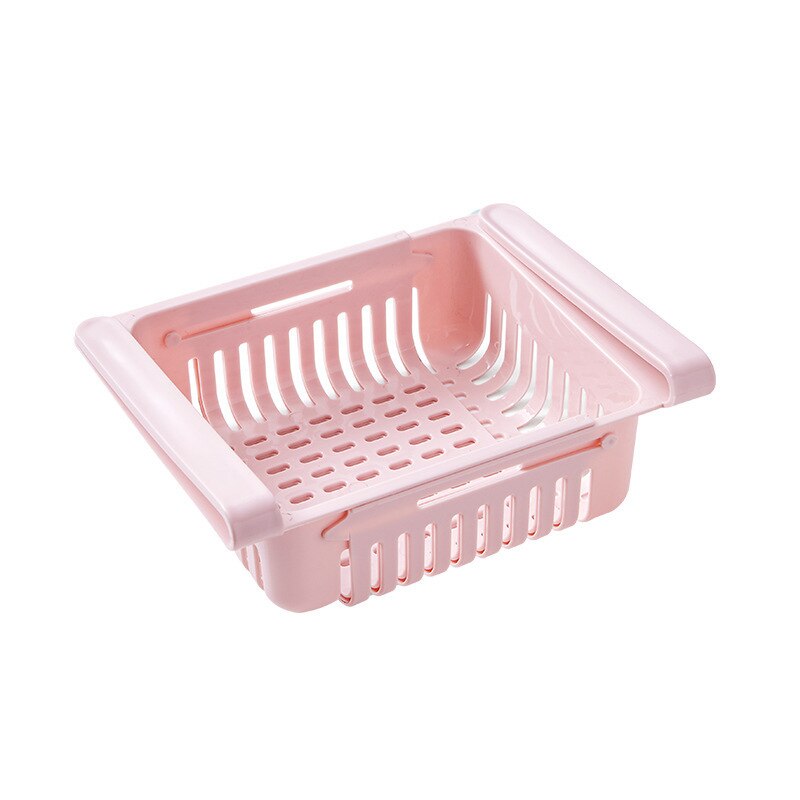 Kitchen Organizer Adjustable Kitchen Refrigerator Storage Rack Fridge Freezer Shelf Holder Pull-out Drawer Organiser Space Saver: Pink