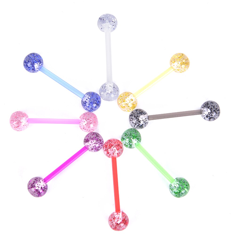 8 stks/set Kleurrijke Glitters Tong Ringen Acryl Zachte Staaf Barbell Ball Tong Stud Piercing Sieraden