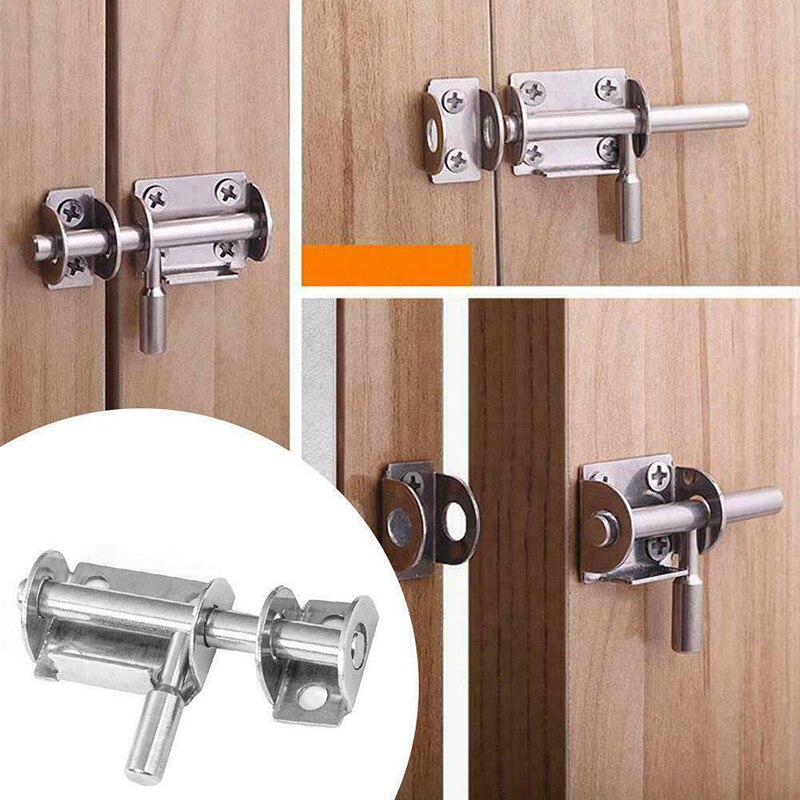 Hasp Door Latch Lock Sliding Rust Proof Furniture Safety Repair Bathroom Silver
