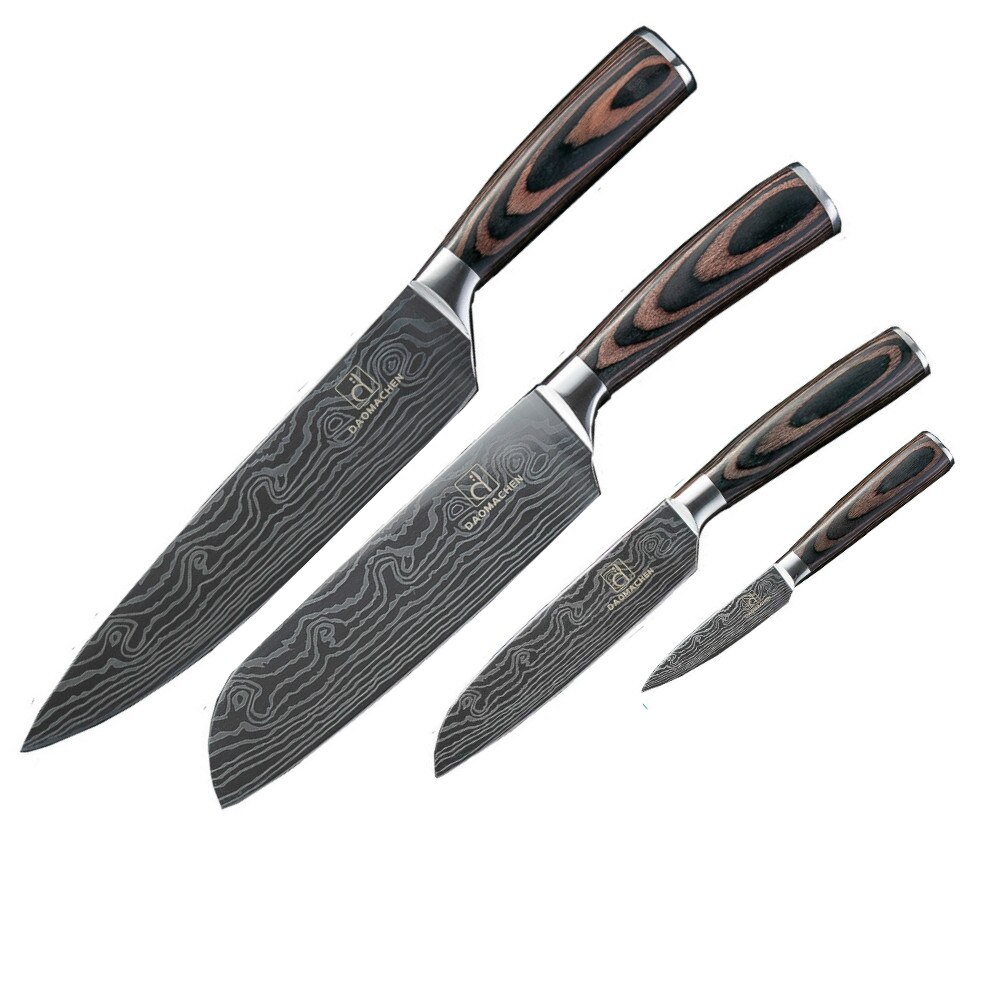 DAOMACHEN 10 Pcs Stainless Steel Kitchen Knives Set Wooden Handle Bread Chef Knives Slicing Utility Paring Knife Multi Cookin: 4 sets