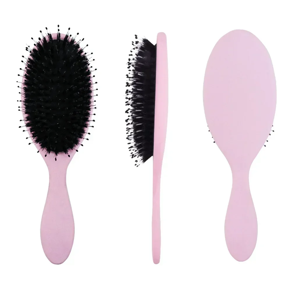Cepillo de pelo de cerdas de jabalí con acabado mate, cepillo de extensión de cabello con dientes de nailon para mujer, cepillo de cojín, peinado, alisador y desenredante