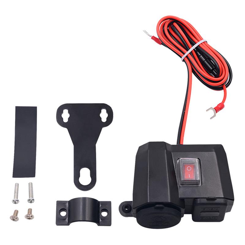 12V-24V Usb Motorfiets Lader Waterdichte Dual Poorten Voltmeter Sigarettenaansteker Stopcontact Adapter Met Schakelaar Motor lader