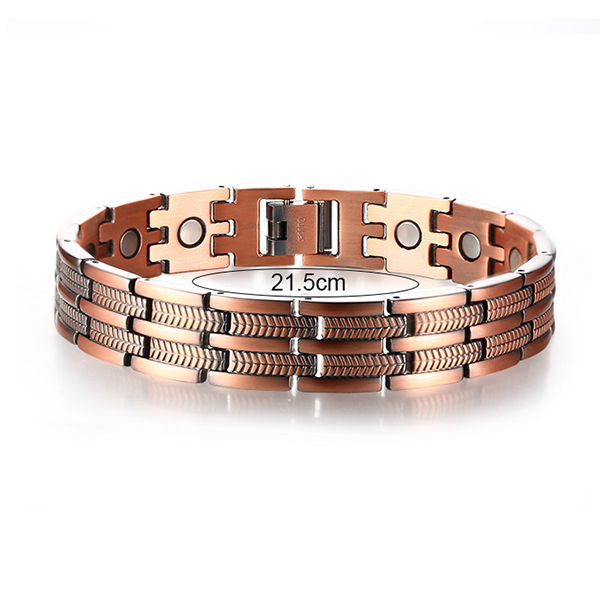Vinterly Magnetic Pure Copper Bracelet Men Wheat Leaf 13mm Wrist Band Magnet Arthritis Pain Relief Male Energy Jewelry Male: Light Yellow Gold Color