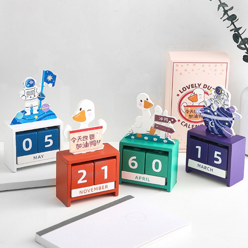 Vintage Wooden Perpetual Desk Calendar Block Planner Permanent Desktop Organizer DIY Agenda