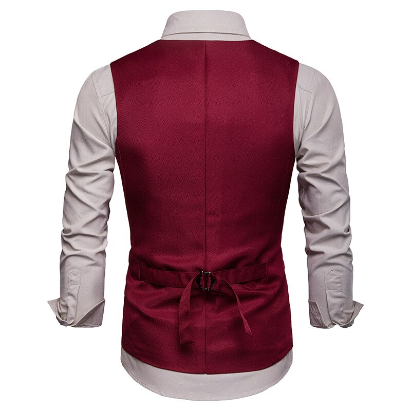 Couleur unie Slim Fit Gilet hommes chaîne décoration simple boutonnage Costume Gilet hommes décontracté Gilet Gilet Costume Homme