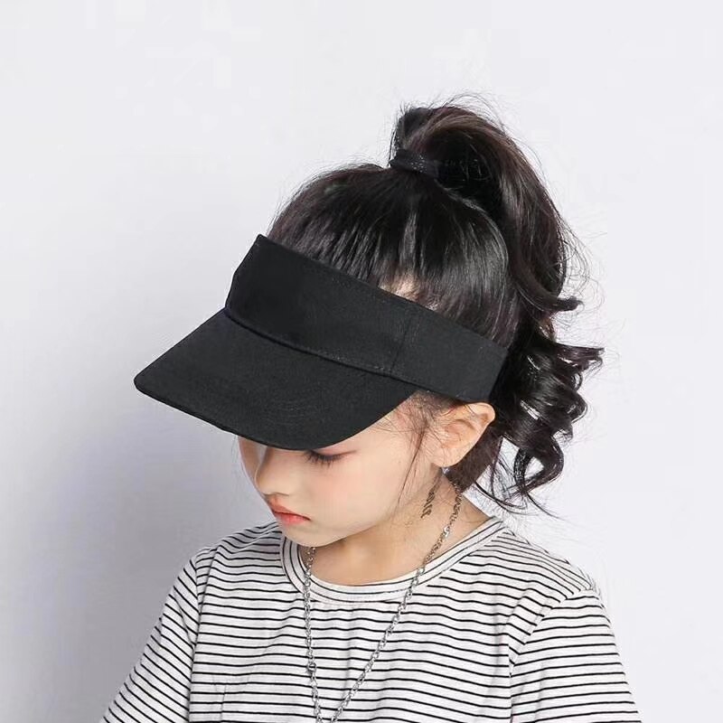 Solskærm hat hætter til børn børn solbeskyttelses hat til drenge piger justerbar: Sort