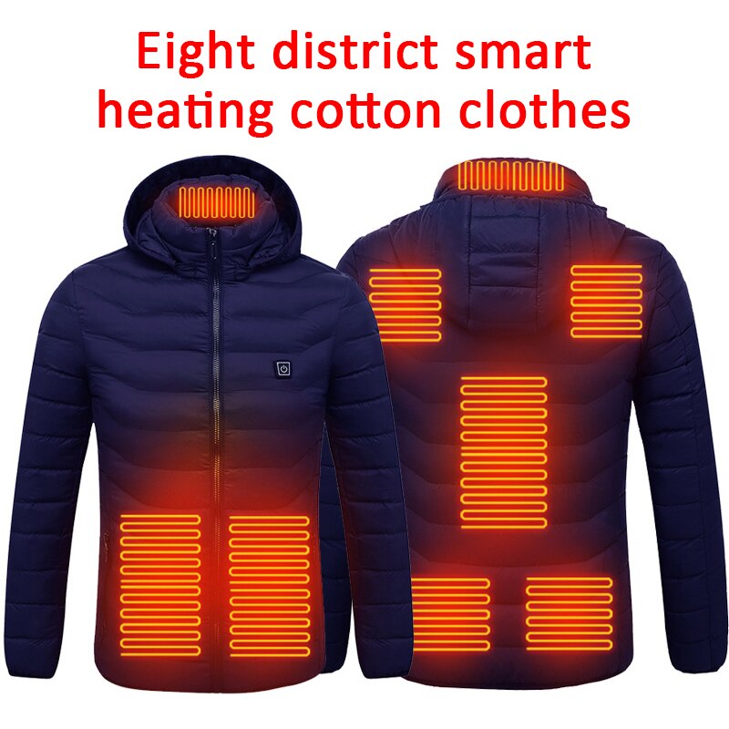 Elektrische Heizung Jacken draussen Weste USB Langen Ärmeln Mit Kapuze Elektrische Heizung Weste Warme Winter Thermische Kleidung Jacke Neue: Blau L